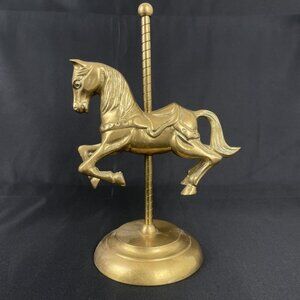 Vintage Solid Brass Carousel Horse on Pole Figurine Decor
